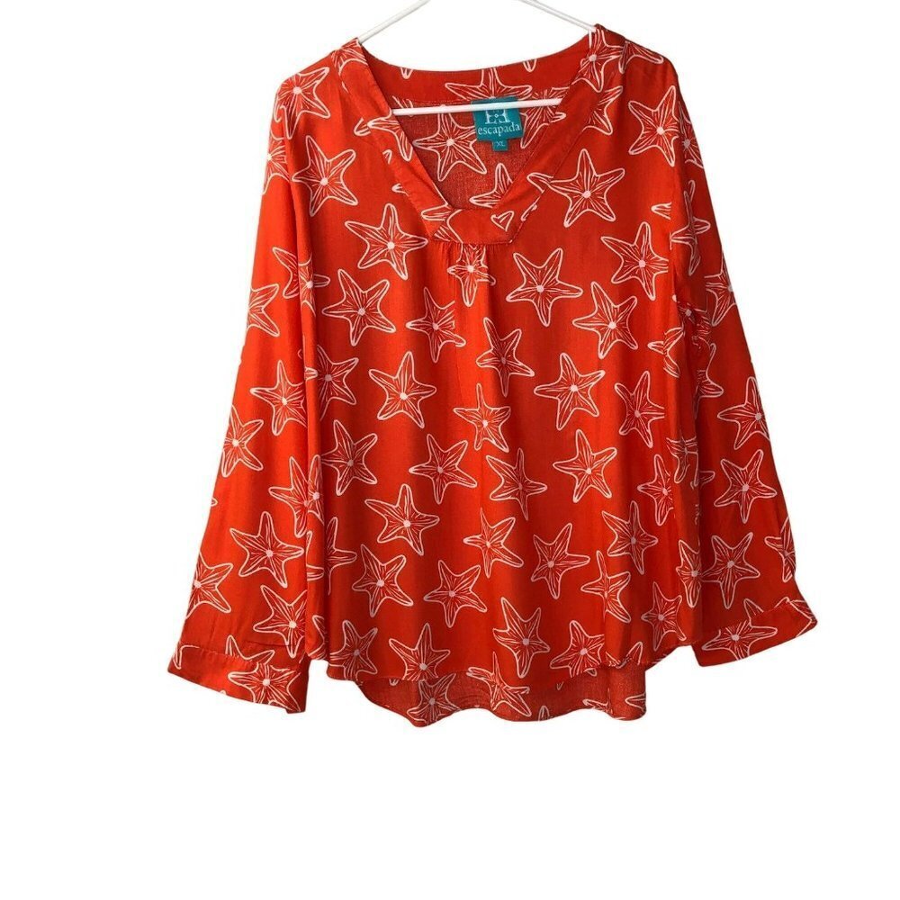 ESCAPADA SEA SHELS PRINT ROLL TAB SLEEVE TOP XL